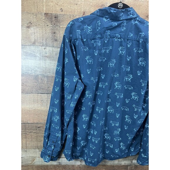 VSTR Premium Mens Blue Button Long Sleeve Shirt Butcher Print Large - Picture 6 of 12
